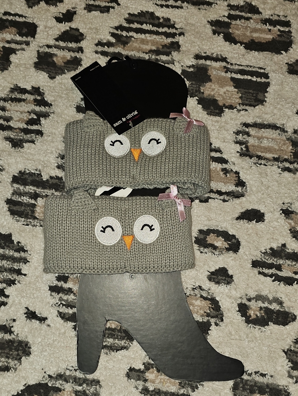 Sam & Olivia Boot Toppers Cute Owl Design New Stretchable Acrylic